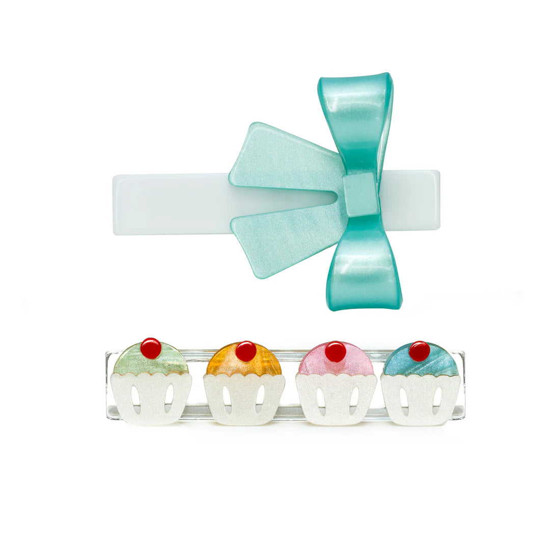 Cupcakes & Karen Bow Pearlized Hair Clips