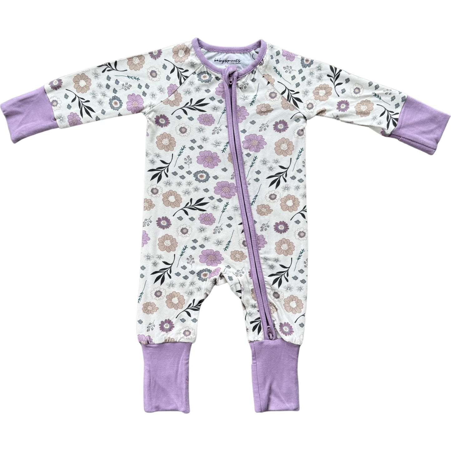 Winter Floral Long Sleeve Zip Romper