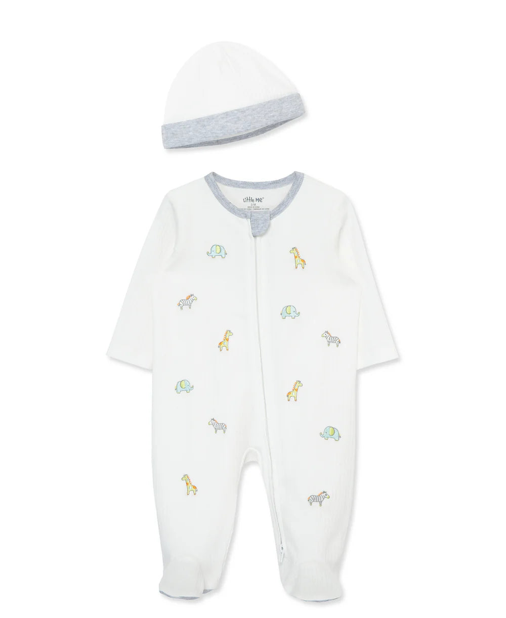 Safari Zipper Footed One-Piece & Hat