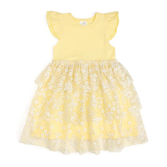 Sunshine Ditsy Daisy Tiered Short Sleeve Tutu Dress