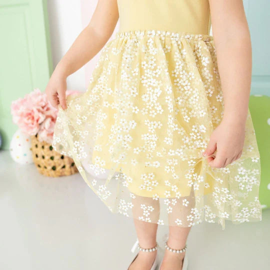 Sunshine Ditsy Daisy Tiered Short Sleeve Tutu Dress