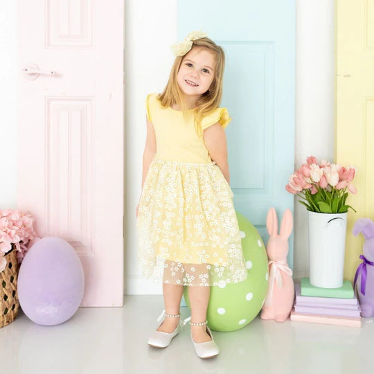 Sunshine Ditsy Daisy Tiered Short Sleeve Tutu Dress