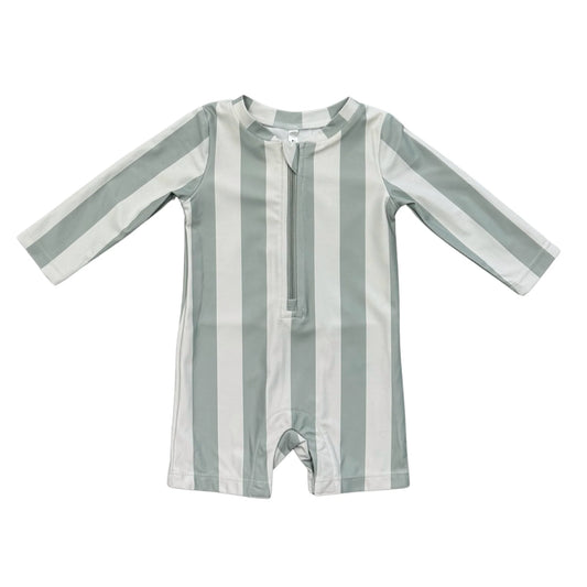 Baby One-Piece Rash Guard Swimsuit Aqua Stripe