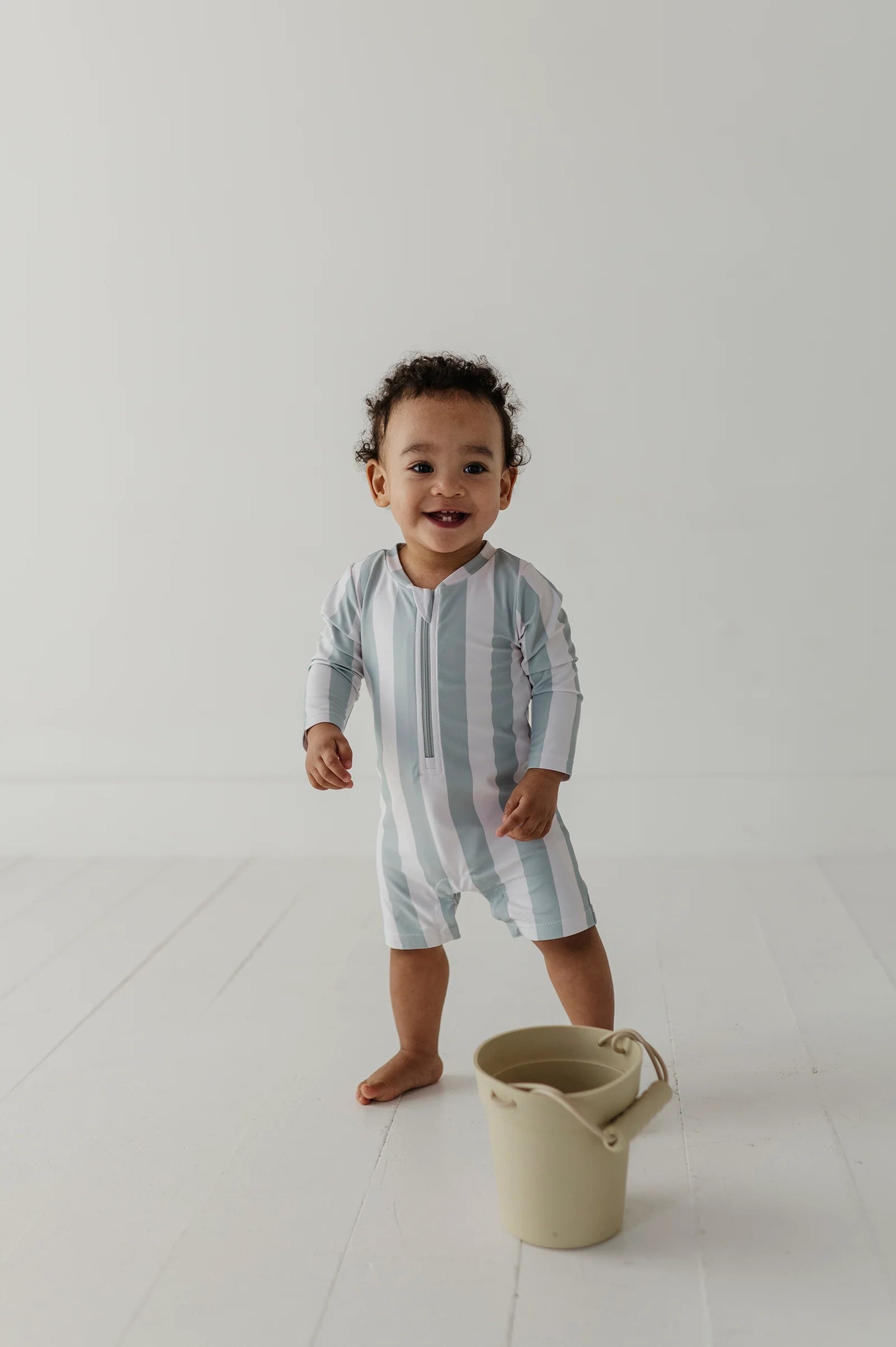 Baby One-Piece Rash Guard Swimsuit Aqua Stripe