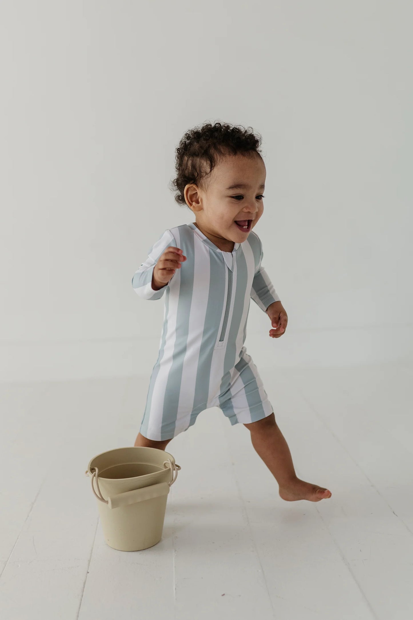 Baby One-Piece Rash Guard Swimsuit Aqua Stripe