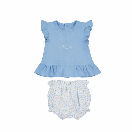 Knit Two Piece Set Blue Kitty