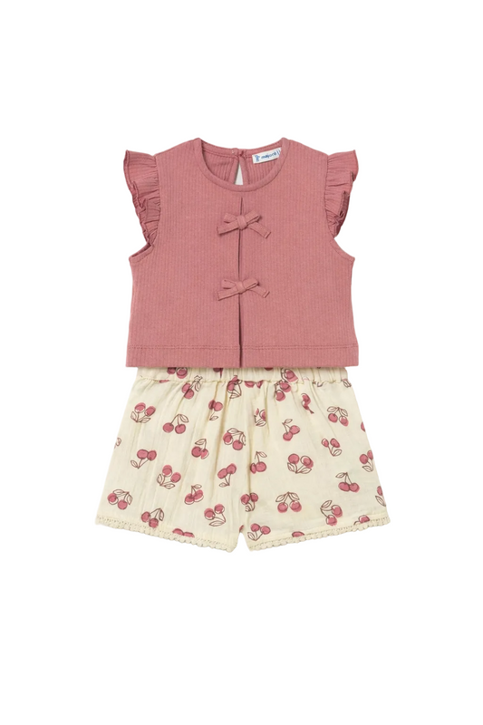 Blush Rib Knit Top & Cherry Short Set