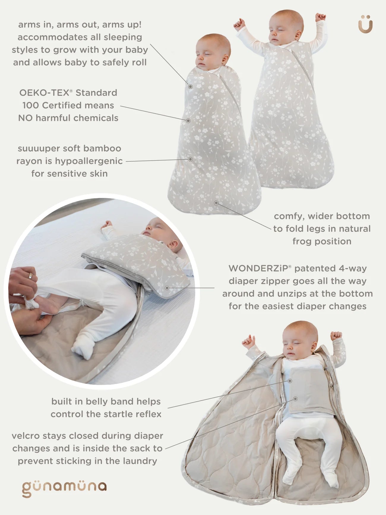 Gunamuna Bamboo Swaddle Sleep Bag 1.0 Tog Woof