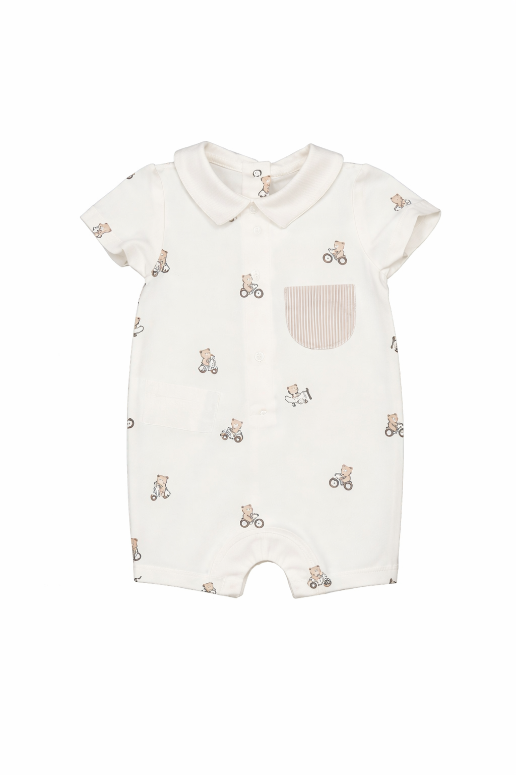 All Over Print Scooter Bear Collared Romper