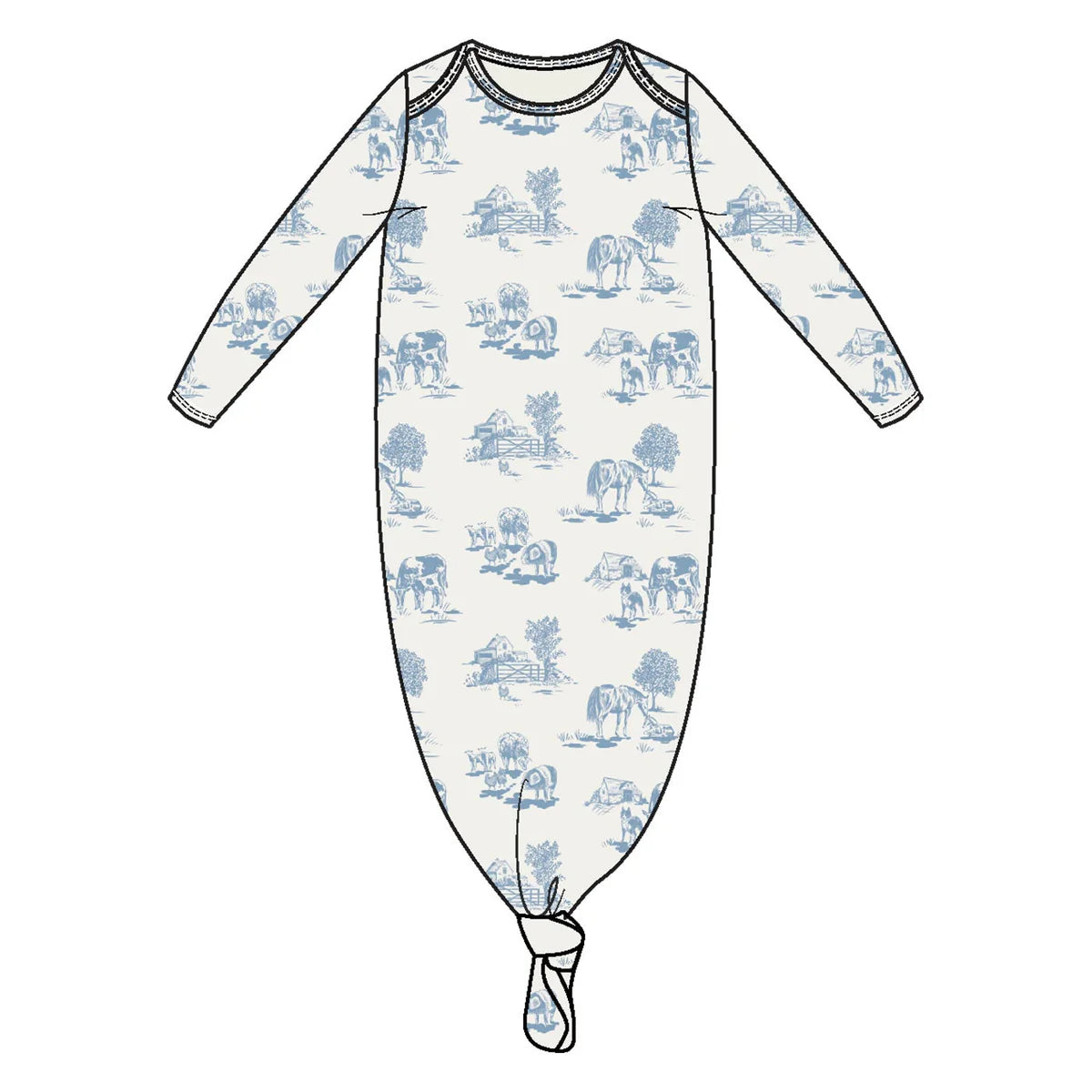 Farm Toile Blue Knotted Gown