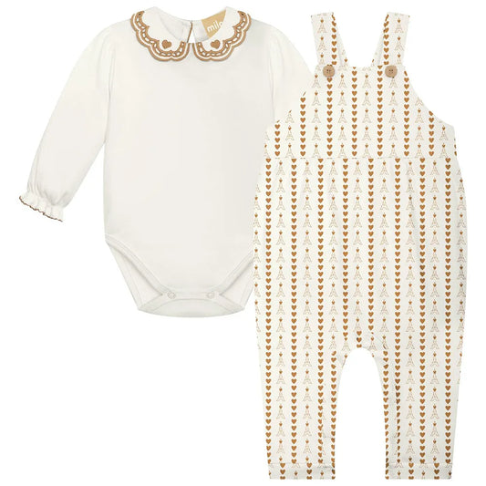 Cream Eiffel Tower Overall & Onesie Set