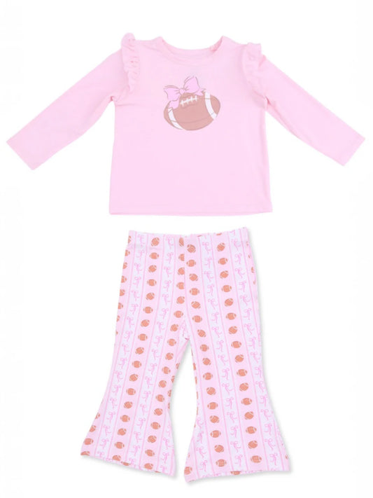 Football Bow Stripe Long Sleeve Ruffle Tee and Baby Bells