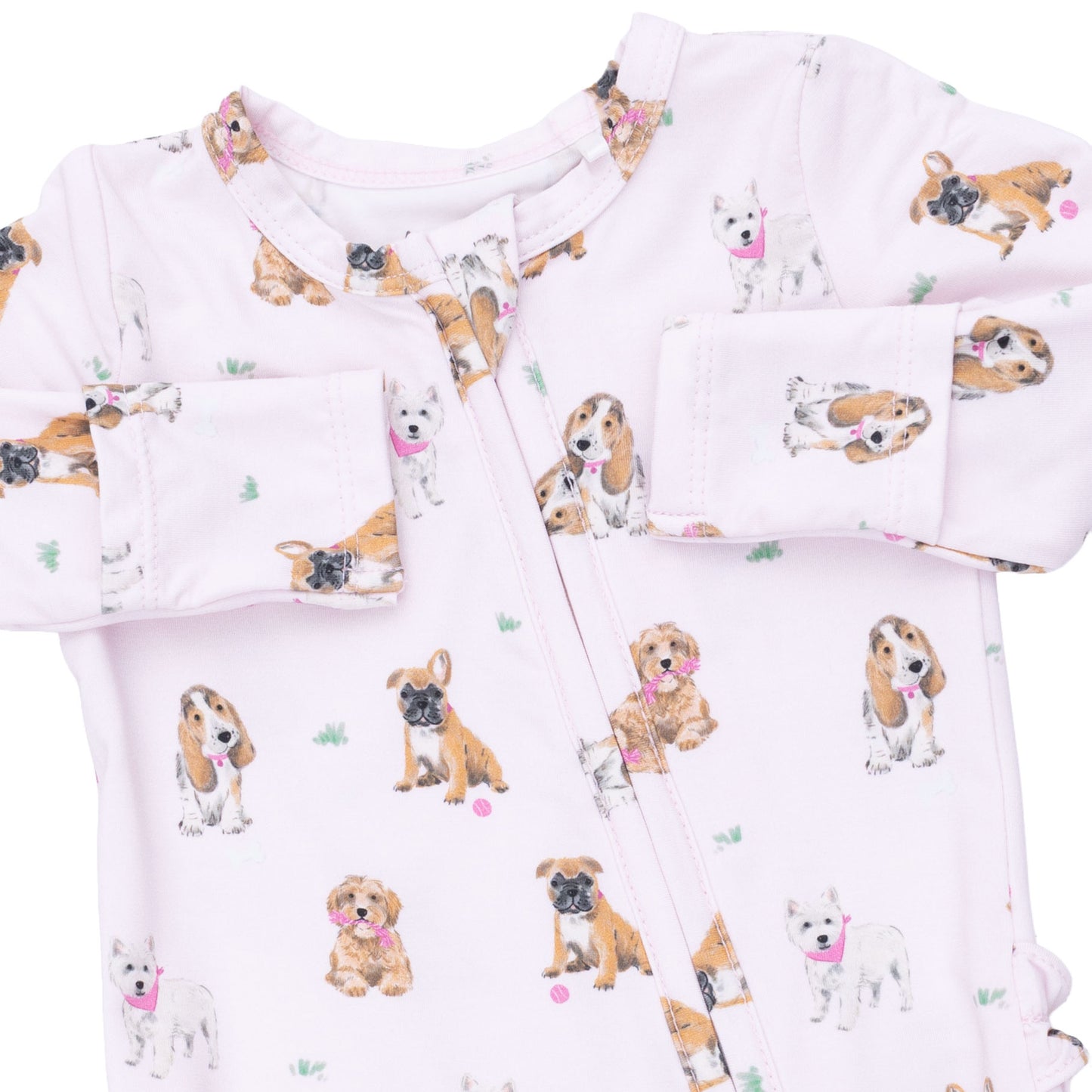 Bestie Dogs Pink 2 Way Ruffle Back Zipper Footie