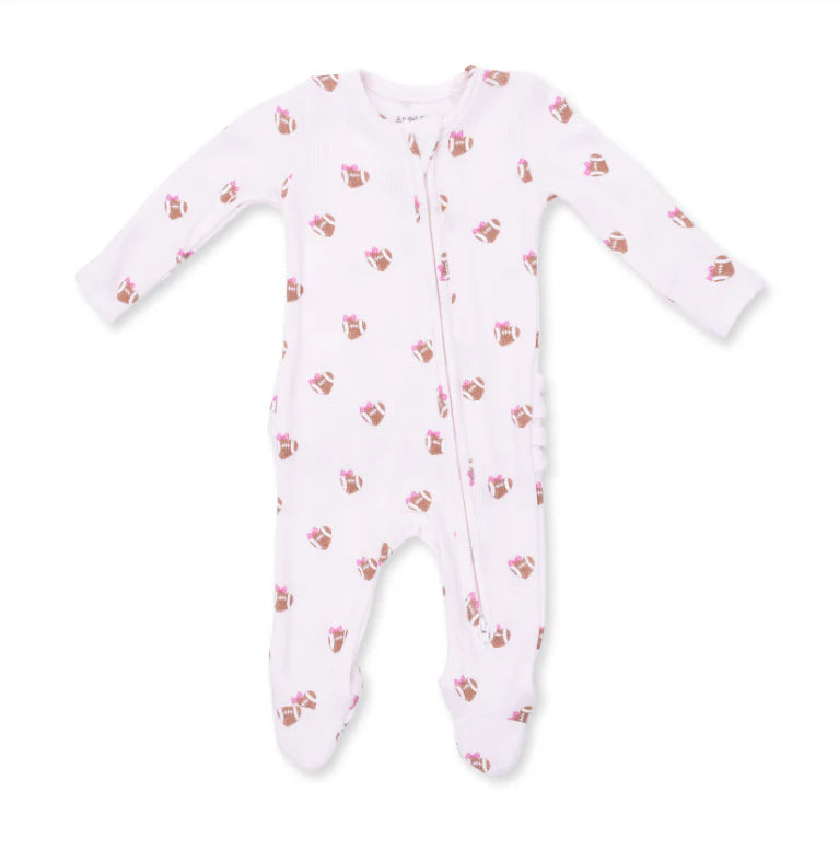 Mini Football Hearts 2 Way Ruffle Back Zipper Footie