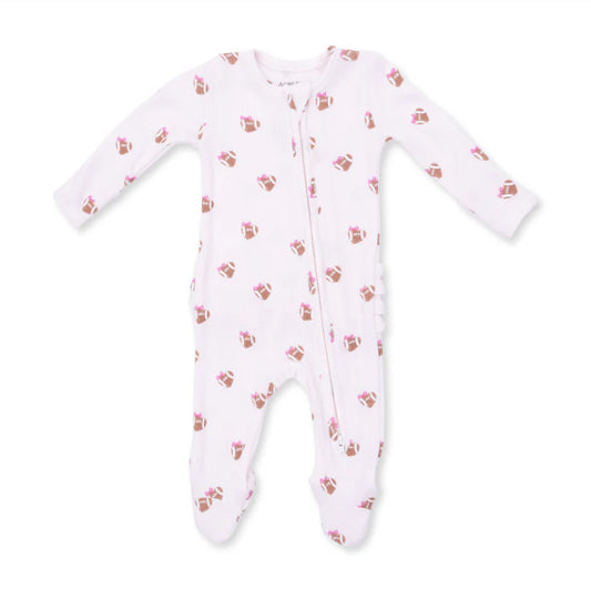 Mini Football Hearts 2 Way Ruffle Back Zipper Footie