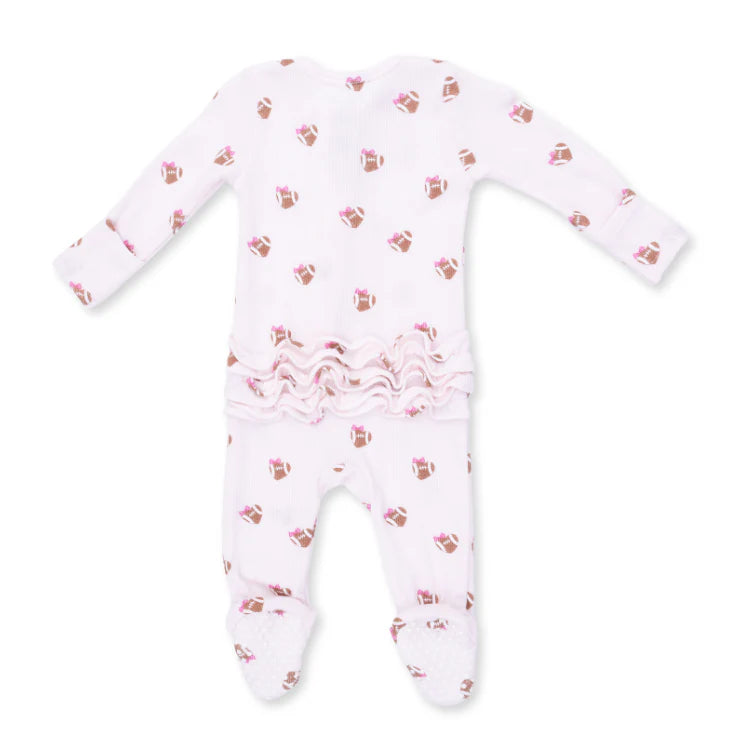 Mini Football Hearts 2 Way Ruffle Back Zipper Footie