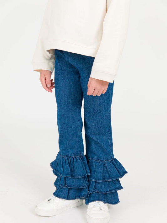 Denim Ruffle Flare Pants