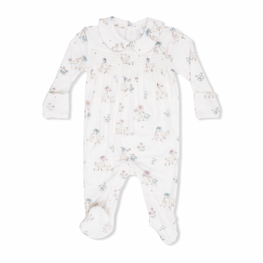 Flower Ducklings Smocked Peter Pan Snap Footie