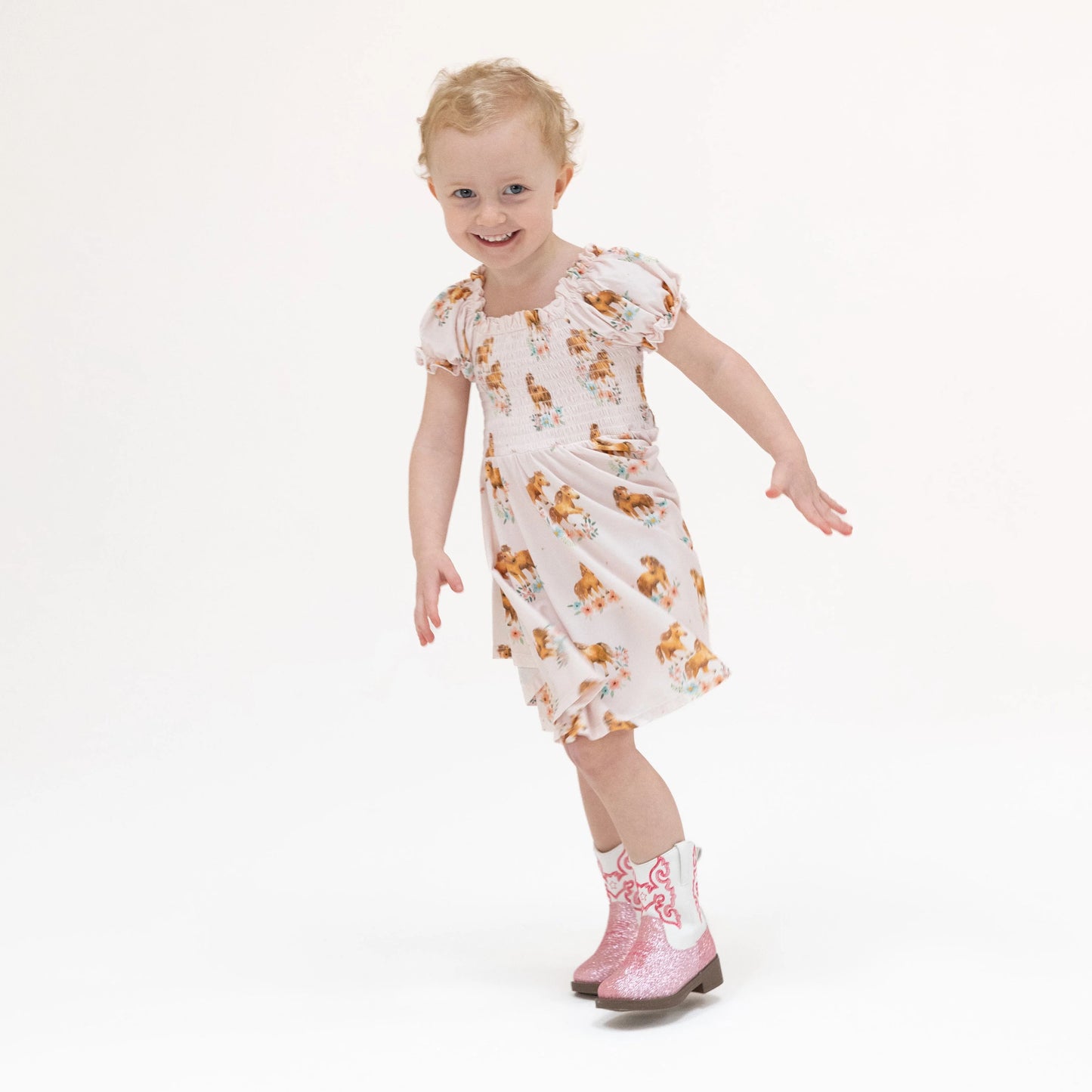 Pink Ponies Smocked Twirly Dress And Bloomer