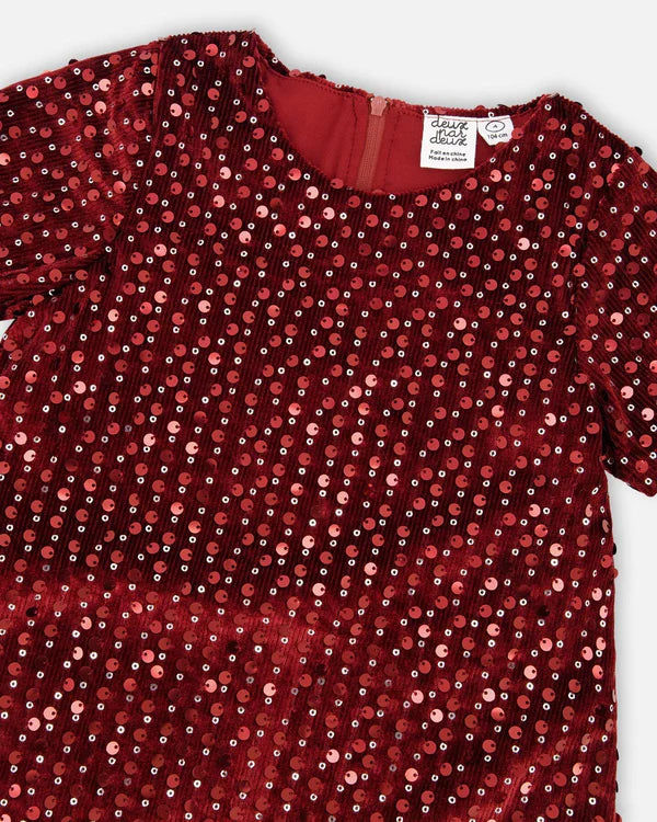Velvet Short Sleeve Dress Red