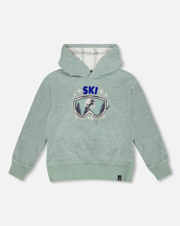 Super Soft Hooded Brushed Jersey Sweatshirt With Graphic Print Green