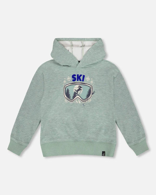 Super Soft Hooded Brushed Jersey Sweatshirt With Graphic Print Green