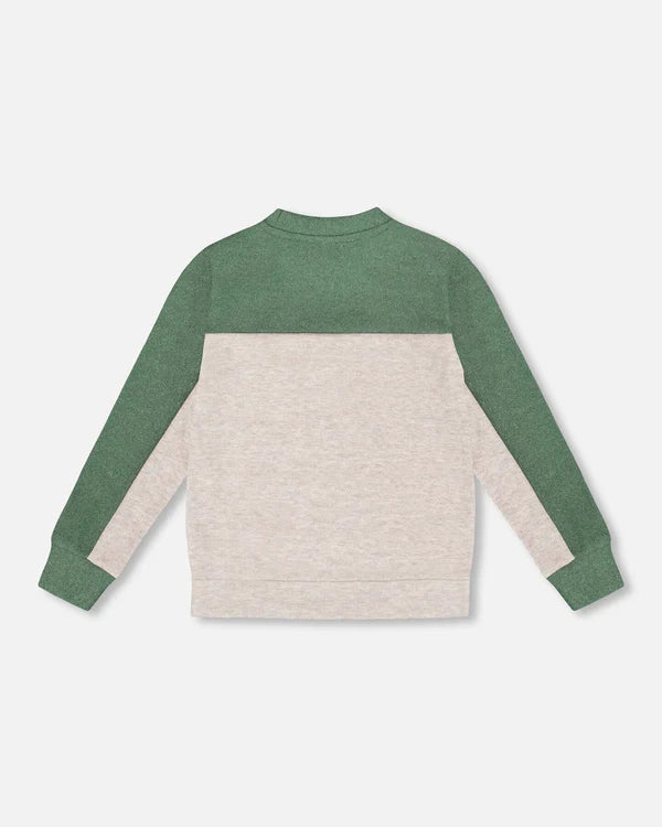Long Sleeve Super Soft Brushed Jersey Top Color Block Heather Beige