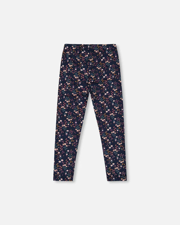 Organic Cotton T-Shirt Sage With Cat & Jersey Leggings Navy Floral
