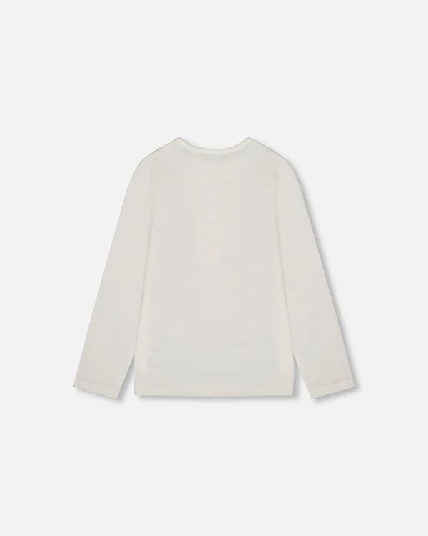 Organic Cotton Long Sleeve T-Shirt Off-White With Hot Chocolate & Ribbed Leggings Pink Set