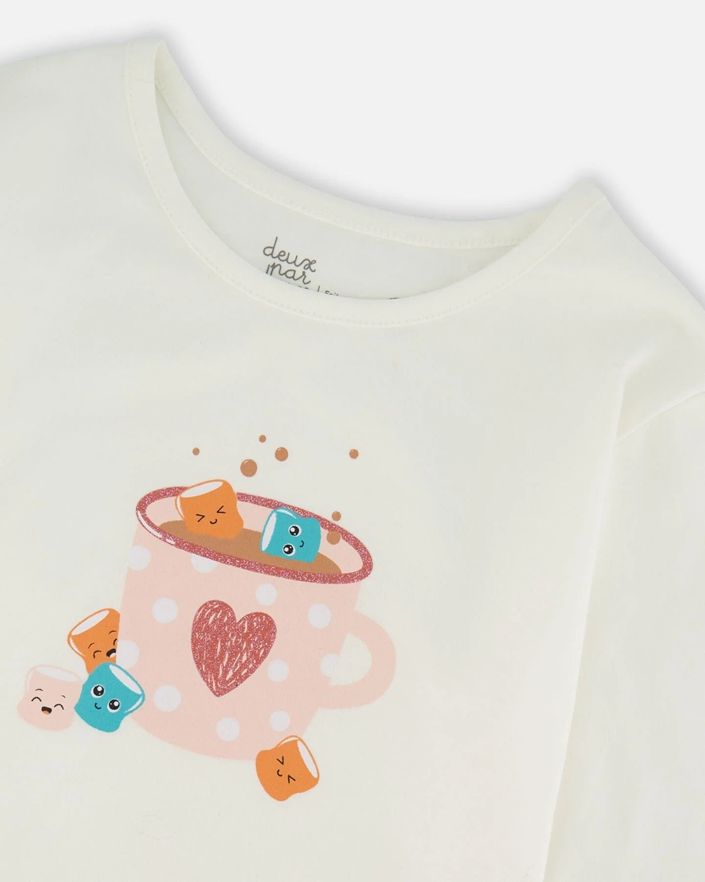 Organic Cotton Long Sleeve T-Shirt Off-White With Hot Chocolate & Ribbed Leggings Pink Set