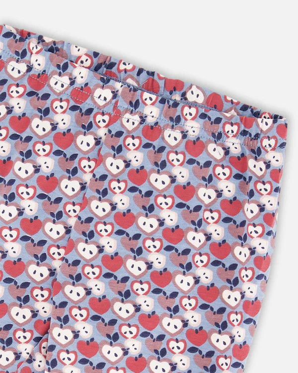 Organic Cotton T-Shirt Navy Blue With Apple Treats & Organic Cotton Leggings Blue Apple Print Set