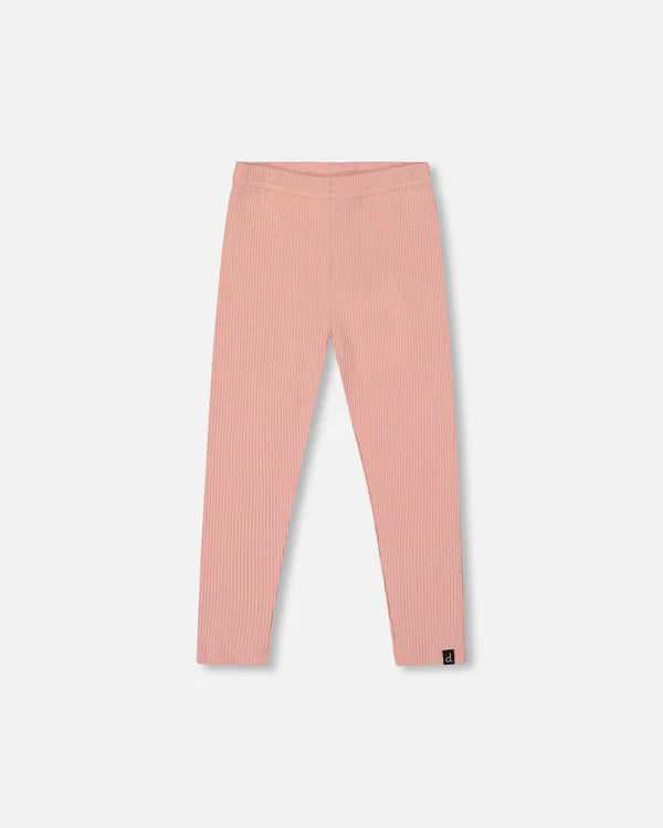 Organic Cotton Long Sleeve T-Shirt Off-White With Hot Chocolate & Ribbed Leggings Pink Set