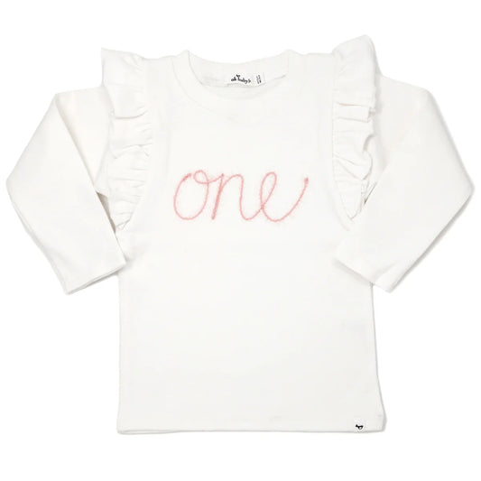 oh baby! “One” Pink Eyelash Millie Long Sleeve Tee 12-18M