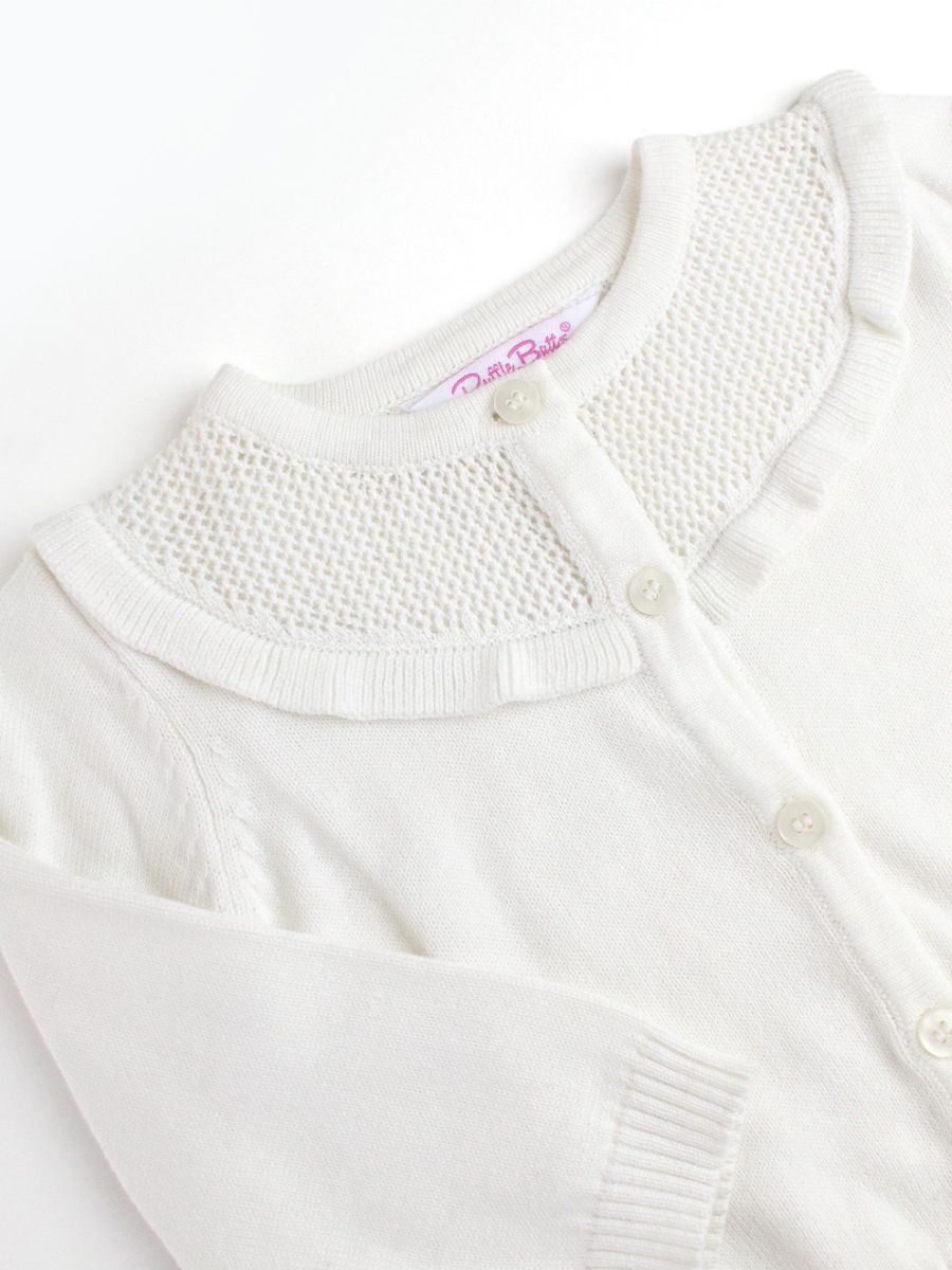 Sweater Knit Ruffle Trim Cardigan & Smocked Twirl Skirt