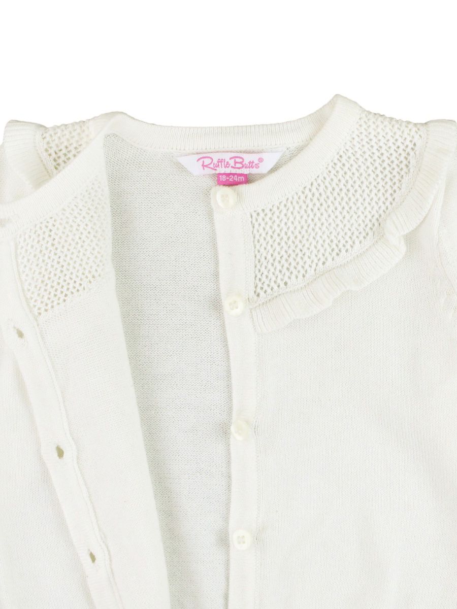Sweater Knit Ruffle Trim Cardigan & Smocked Twirl Skirt