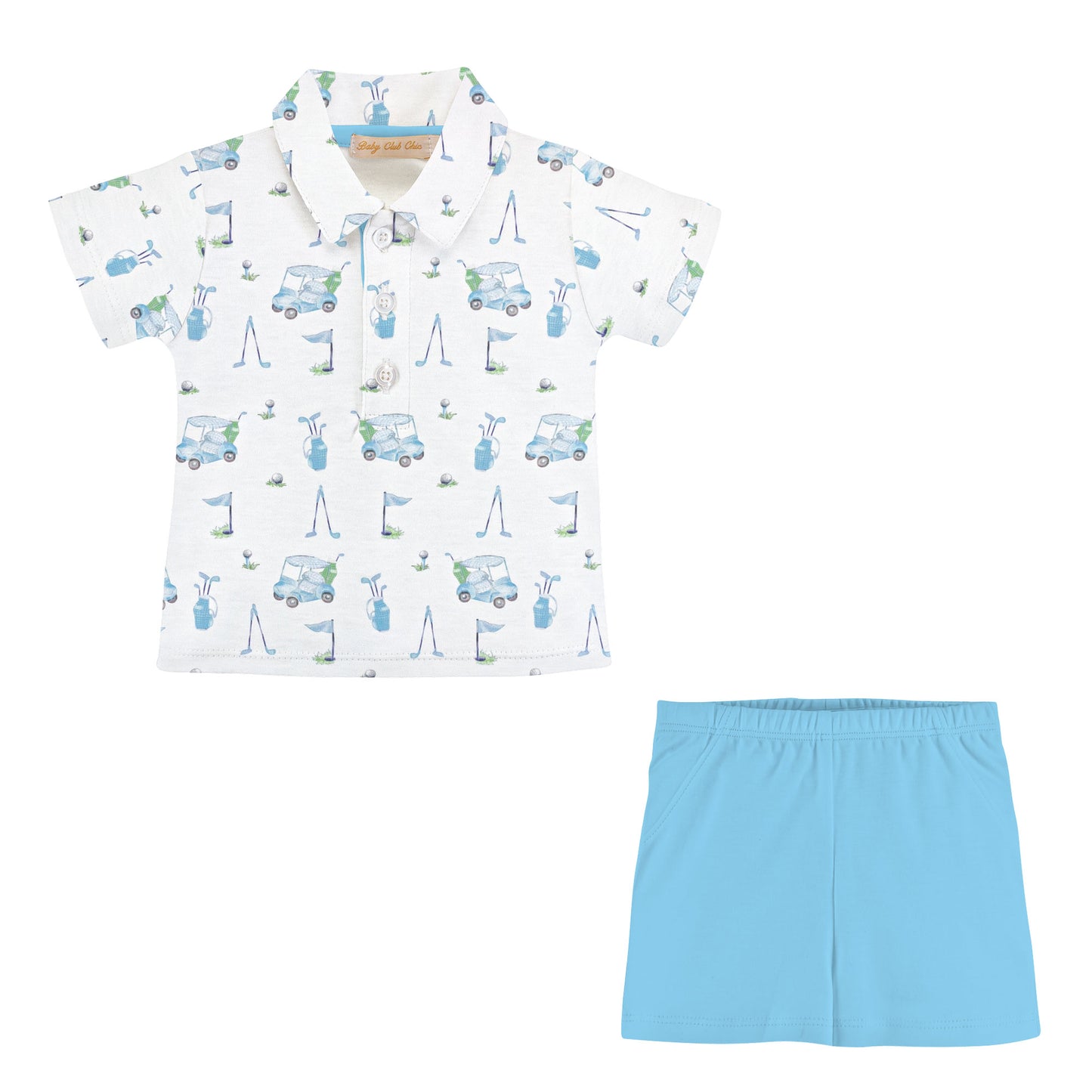 Light Blue Golf Tee With Collar & Short Set