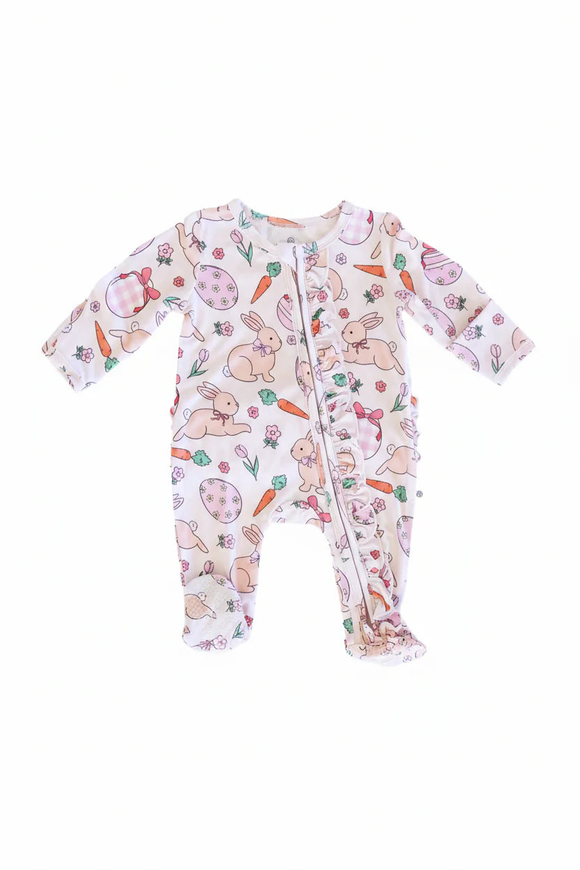 Hoppy Spring Ruffle Zipper Footie | Pink