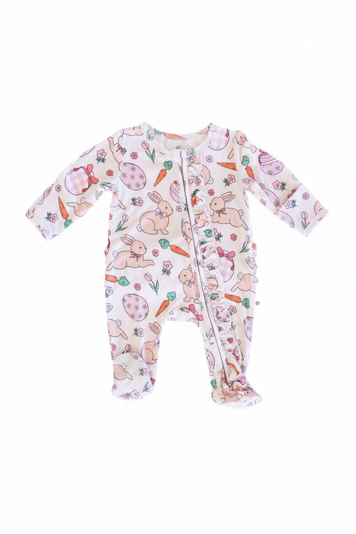 Hoppy Spring Ruffle Zipper Footie | Pink