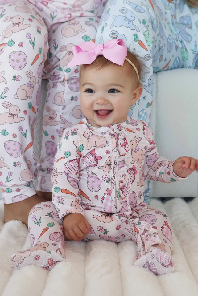 Hoppy Spring Ruffle Zipper Footie | Pink