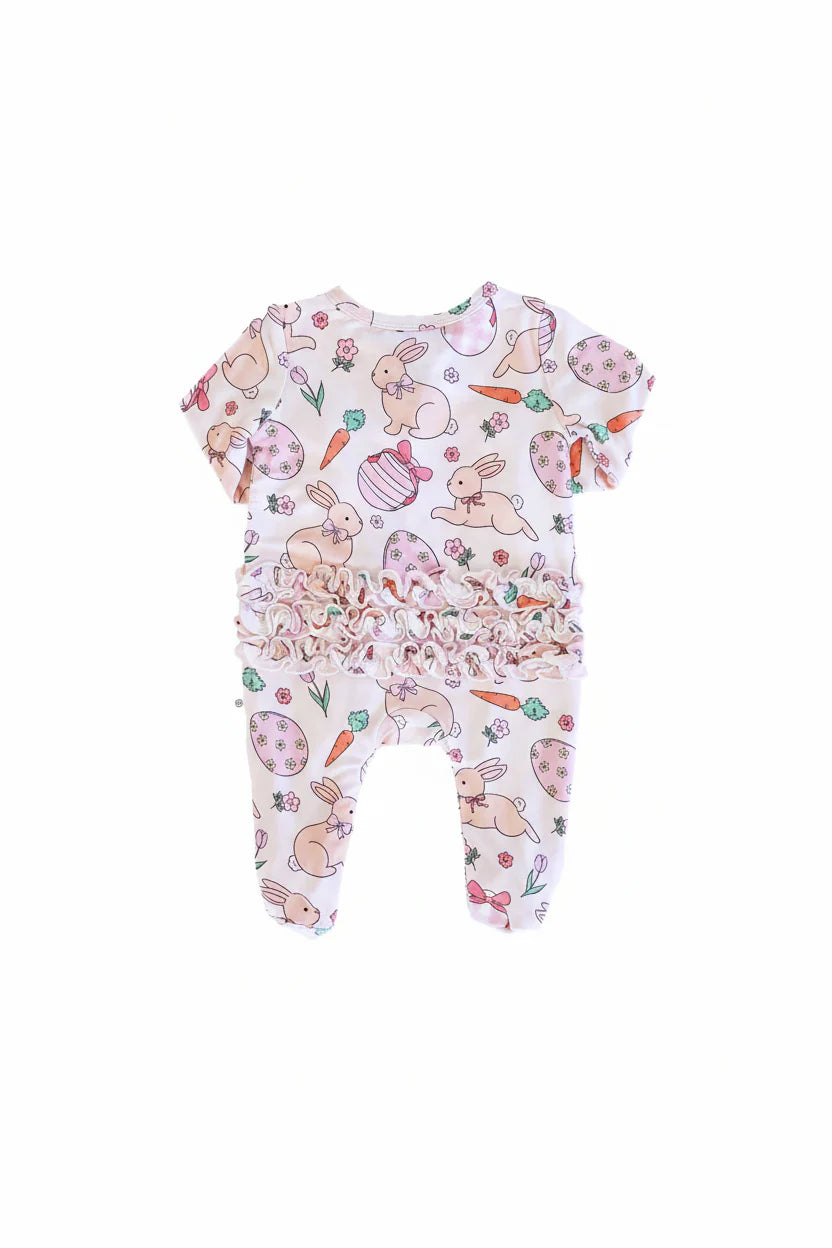 Hoppy Spring Ruffle Zipper Footie | Pink