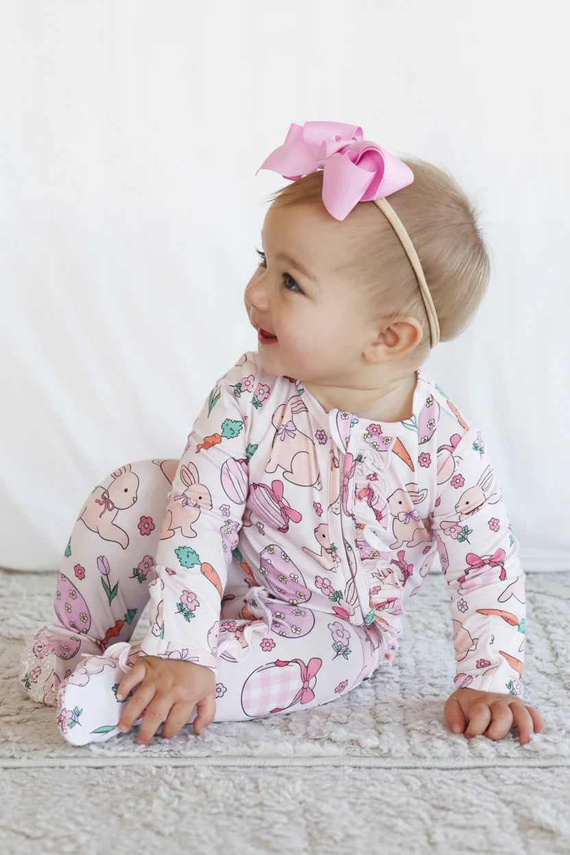 Hoppy Spring Ruffle Zipper Footie | Pink