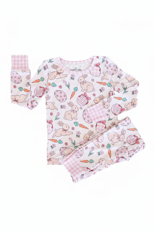 Hoppy Spring Two Piece Pajama Set | Pink