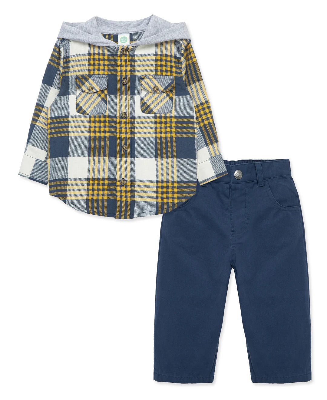 Navy Plaid Woven Pant Set