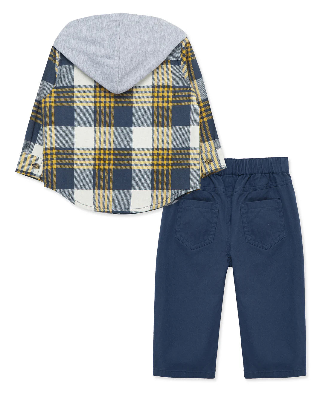 Navy Plaid Woven Pant Set