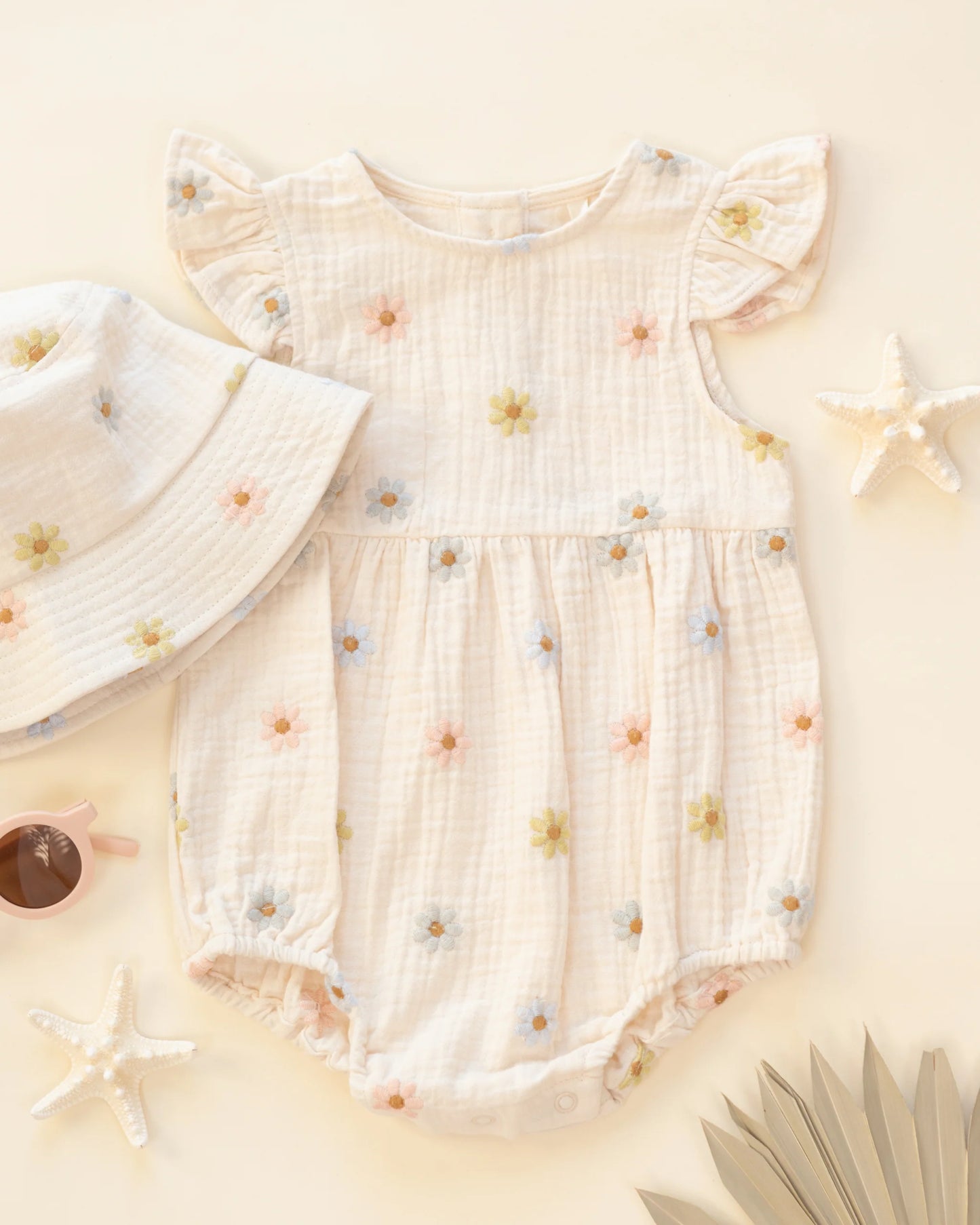 Amelia Romper || Embroidered Daisies