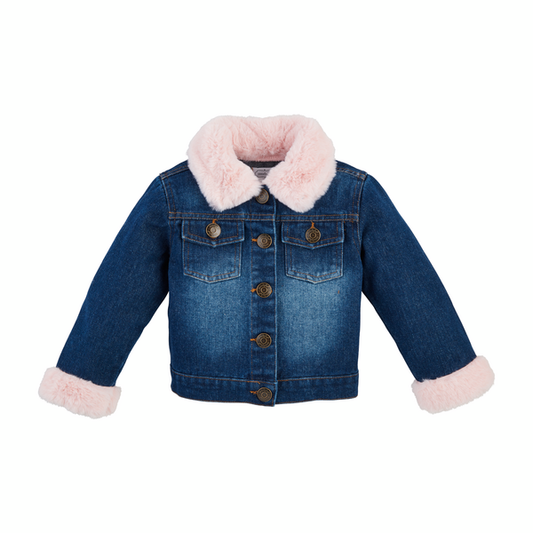 Pink Fur Trim Denim Jacket