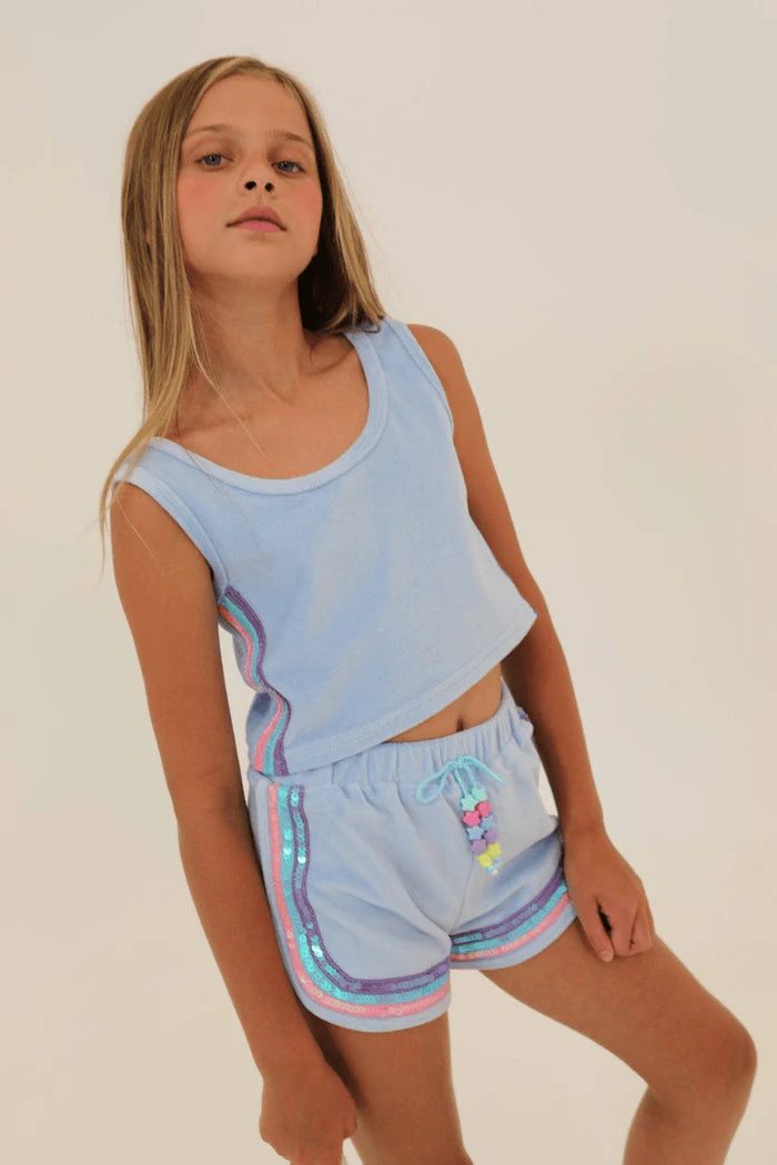 Rainbow Velour Sequin Tank Set - Blue