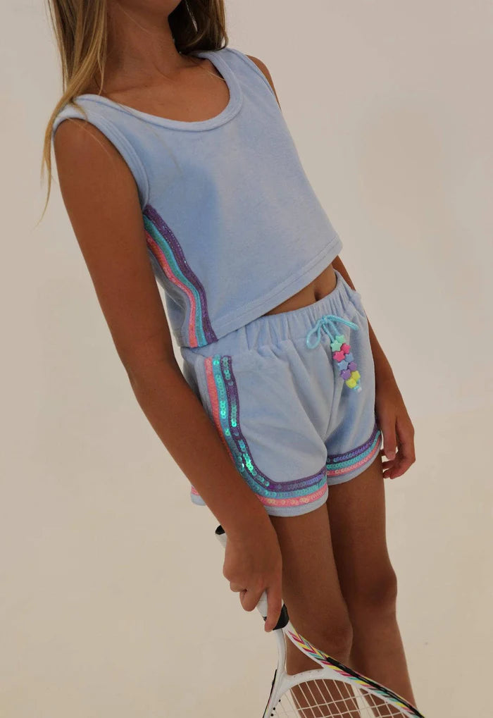Rainbow Velour Sequin Tank Set - Blue