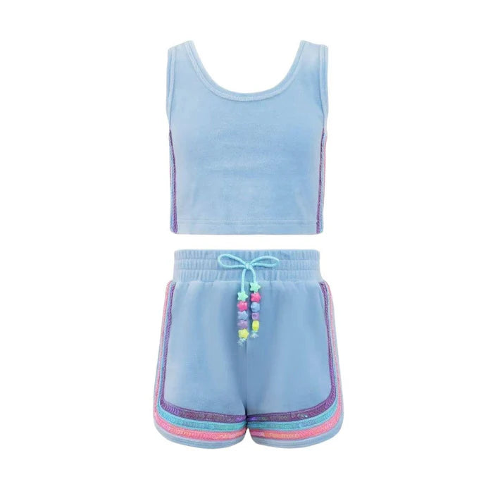 Rainbow Velour Sequin Tank Set - Blue