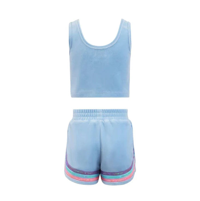 Rainbow Velour Sequin Tank Set - Blue